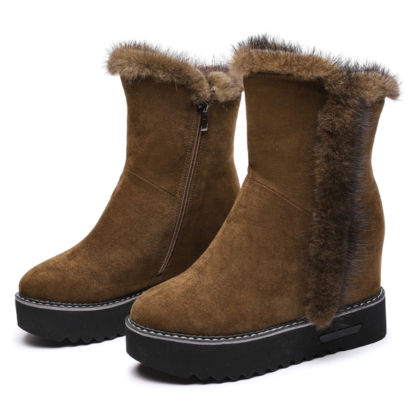 Womens Wedge Winter Warm Faux Fur Ankle Boots - Picture 2 of 8